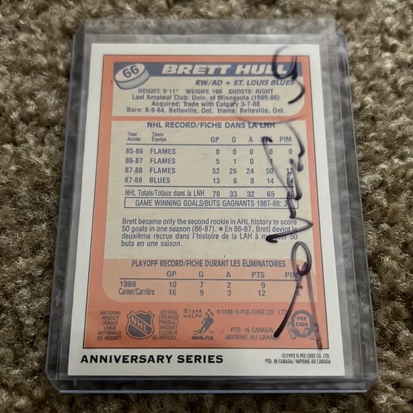 1992 O Pee Chee Brett Hull RC Anniversary Reprint with autograph NO COA - Picture 2 of 2